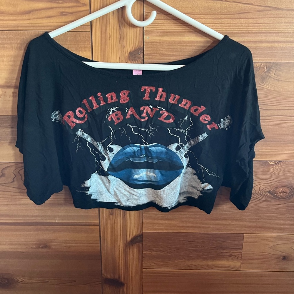 Rolling Thunder Band Black Crop Top